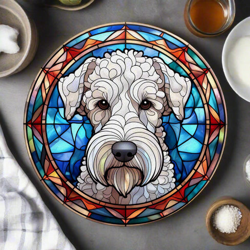 Bedlington Terrier Circular Glass Suncatcher Worktop Saver